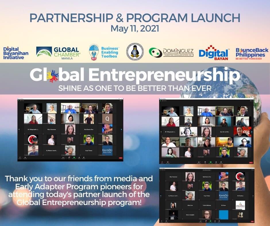 GlobalChamber's tweet photo. Launching the Global Entrepreneurship Program (GEP) at #GlobalChamber #Manila and collaborators to help our entrepreneurs bounce back higher within and after the pandemic. #Philippines #BounceBackPH
#BusinessEnablingToolbox
https://t.co/ifYUH69iyh https://t.co/gNvuFoZyKU