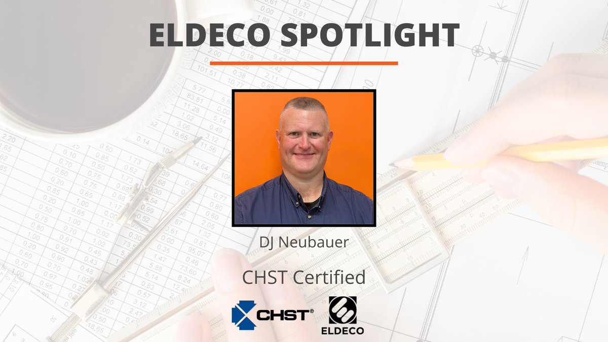 EldecoInc's tweet photo. Congratulations to DJ Neubauer for passing his CHST Exam! We are so proud of the time and effort our team puts in to advance their safety knowledge and improve their industry skills.

#WorkplaceSafety #EldecoInc #Construction https://t.co/KMCG7FZT6U