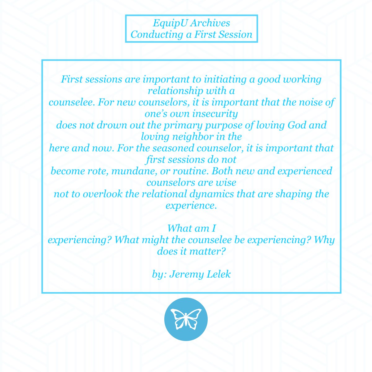 ABCounselors's tweet photo. First sessions are important to initiating a good working relationship with a
counselee. For new counselors, it is important that the noise......
| https://t.co/sOcRaQkrMP #EquipU #MemberResources https://t.co/PZYui7yXTj