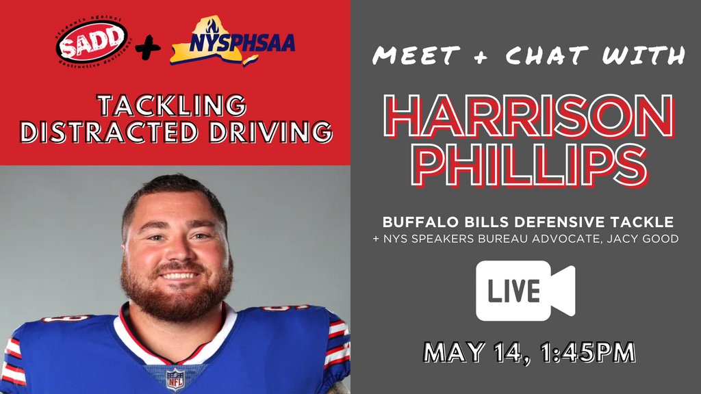 newyorksadd's tweet photo. missed our last one?? last chance!!
join us, @NYSGTSC & @nysphsaa for a meet & chat w/ @BuffaloBills @horribleharry99 & @JacyGood LIVE on Facebook & YT Friday.
#TacklingDistractedDriving #NYTeenDrivers #SADDStrong #DistractedDrivingPrevention https://t.co/MngonKA2KH