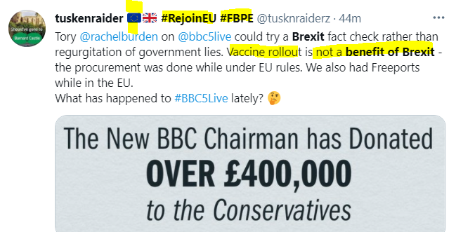 GiveUsAQuid's tweet photo. Today's winners of my 'benefits of Brexit' award.
Bonus points to Frank for '#ZeroCovid' in his handle; to Tuskenraider for #FBPE in his; to Anna for '#WearAMask', #FBPE and a new mutant strain, #FPHD, in hers; and to Kay for 'Proud European' in hers, and 'Our Economy'. https://t.co/yZTQkU84zx