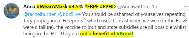 GiveUsAQuid's tweet photo. Today's winners of my 'benefits of Brexit' award.
Bonus points to Frank for '#ZeroCovid' in his handle; to Tuskenraider for #FBPE in his; to Anna for '#WearAMask', #FBPE and a new mutant strain, #FPHD, in hers; and to Kay for 'Proud European' in hers, and 'Our Economy'. https://t.co/yZTQkU84zx