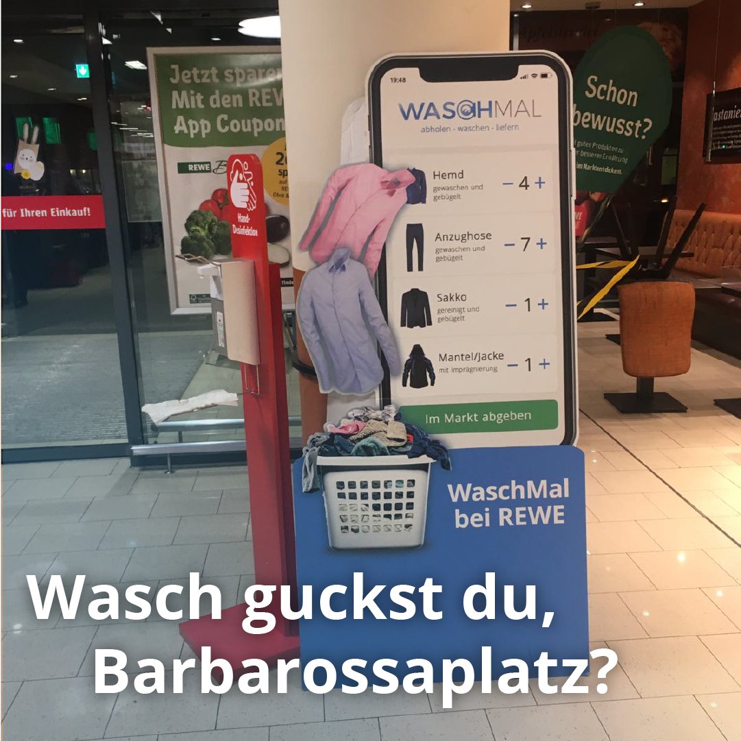 Wasch_Mal's tweet photo. Heute wurde der schönste WaschMal-Pappaufsteller im ganzen Land in Köln gesichtet. 😍

Gib jetzt bei deinem nächsten Einkauf in über 100 REWE Filialen deutschlandweit deine Wäsche ab.👔

➡️Wähle auf https://t.co/NPcWtoYx7x oder in der WaschMal App deinen REWE Markt &amp; Artikel aus. https://t.co/FWHK8NZyzH