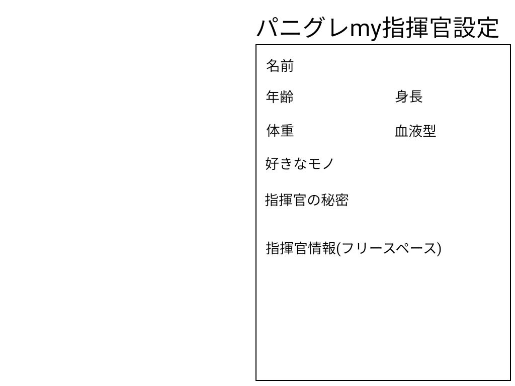 カナト 昨日話してた我が灰鴉隊の指揮官設定テンプレ作ってみた٩ ˊᗜˋ و 左側に指揮官の姿を描けるスペースを 指揮官の イラスト描いたら私も使うぞo O 宜しければご自由にお使い下さい 皆様の指揮官様を見たいです