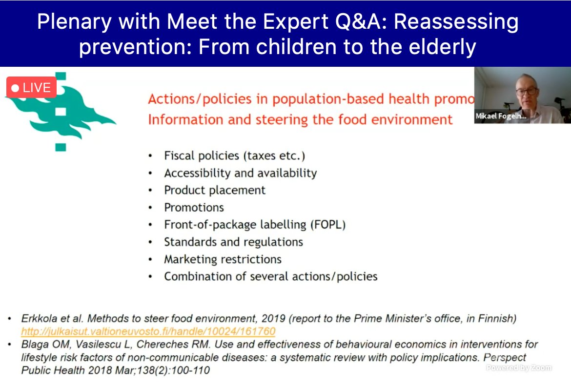 L I V E 🌎 Day 3 of #ECO2021 off to a great start with an insightful presentation by Prof. Fogelholm on the challenges and benefits of implementing certain diet-related policies, such as SSB taxes and food labels, in order to steer the food environment. 
#obesityprevention