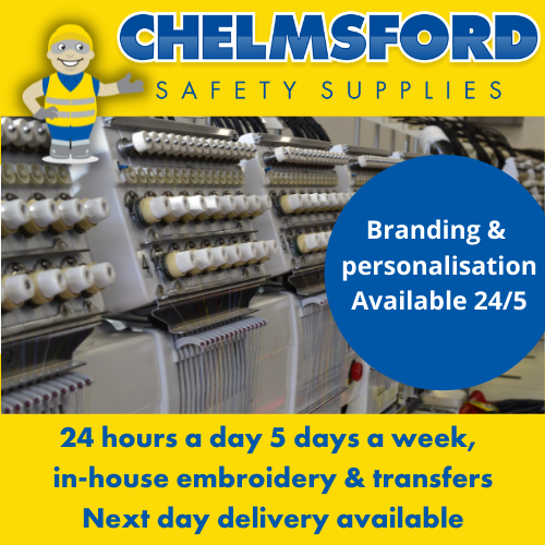 ChelmsfordSfty's tweet photo. Our embroidery and transfer branding and personalisation adds a practical and extra touch to your safety wear. This superb in-house service is available 24 hours a day for 5 days a week - get in touch today 
https://t.co/XtE6bSozZR https://t.co/DXq0a7FzYr