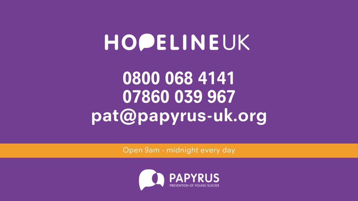 This #MentalHealthAwarenessWeek please take a moment to share the details of our helpline, HOPELINEUK. 

Your retweet could help save a life 💜

If you are a young person experiencing thoughts of suicide or you are worried about a young person, HOPELINEUK is here for you.