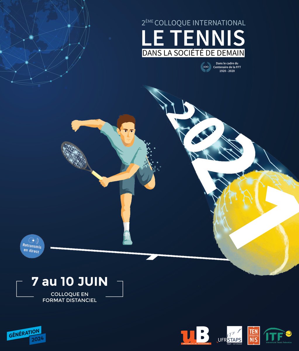 🔜 2ème Colloque International – Le Tennis dans la Société de Demain
Les inscriptions sont en cours pour ce colloque pluridisciplinaire organisé par la Faculté des Sciences du Sport de Dijon. R.V du 7 au 10 Juin.
💻Infos et inscription : 
blog.u-bourgogne.fr/tennis2021dijon