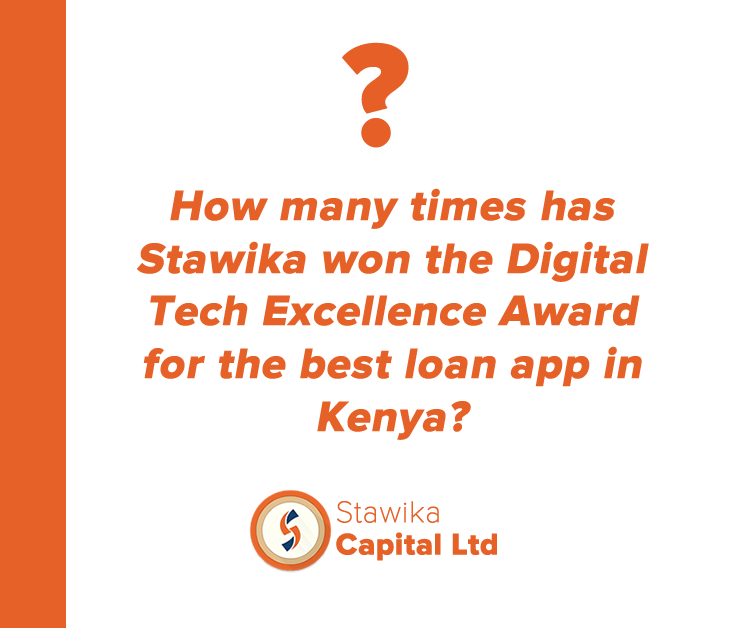 stawika's tweet photo. How many times has Stawika won the Digital Tech Excellence Award for the best loan app in Kenya?

Answer this question correctly and stand a chance of winning airtime. The winners will be selected randomly &amp; announced tomorrow morning.
#StawishaBiashara #Stawika https://t.co/Yax9i6yG11