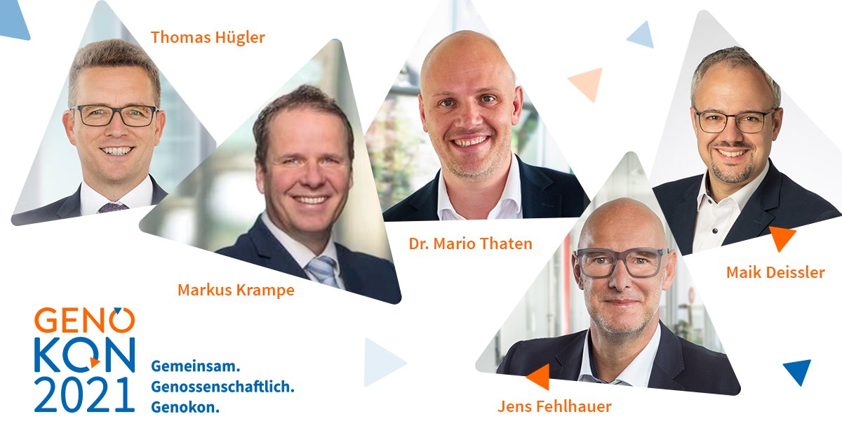 Zum 1. Mal auf der #genokon2021 am 18./19.05: Jens &amp; Maik laden zur Verbund-Talkrunde und wir freuen uns auf Thomas Hügler von der MHB, auf Markus Krampe von der DZ Hyp AG und auf Dr. Mario Thaten von der BSH. Natürlich live!
Nicht verpassen und anmelden: genopace.de
