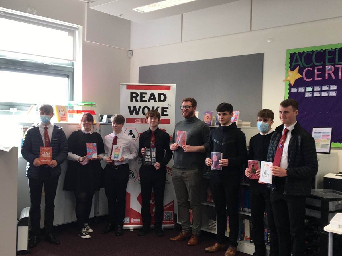 Mr McVicar’s higher English class checking out our Read Woke books #ReadWokeScotland #Salibraries #Ayr_Academy2016