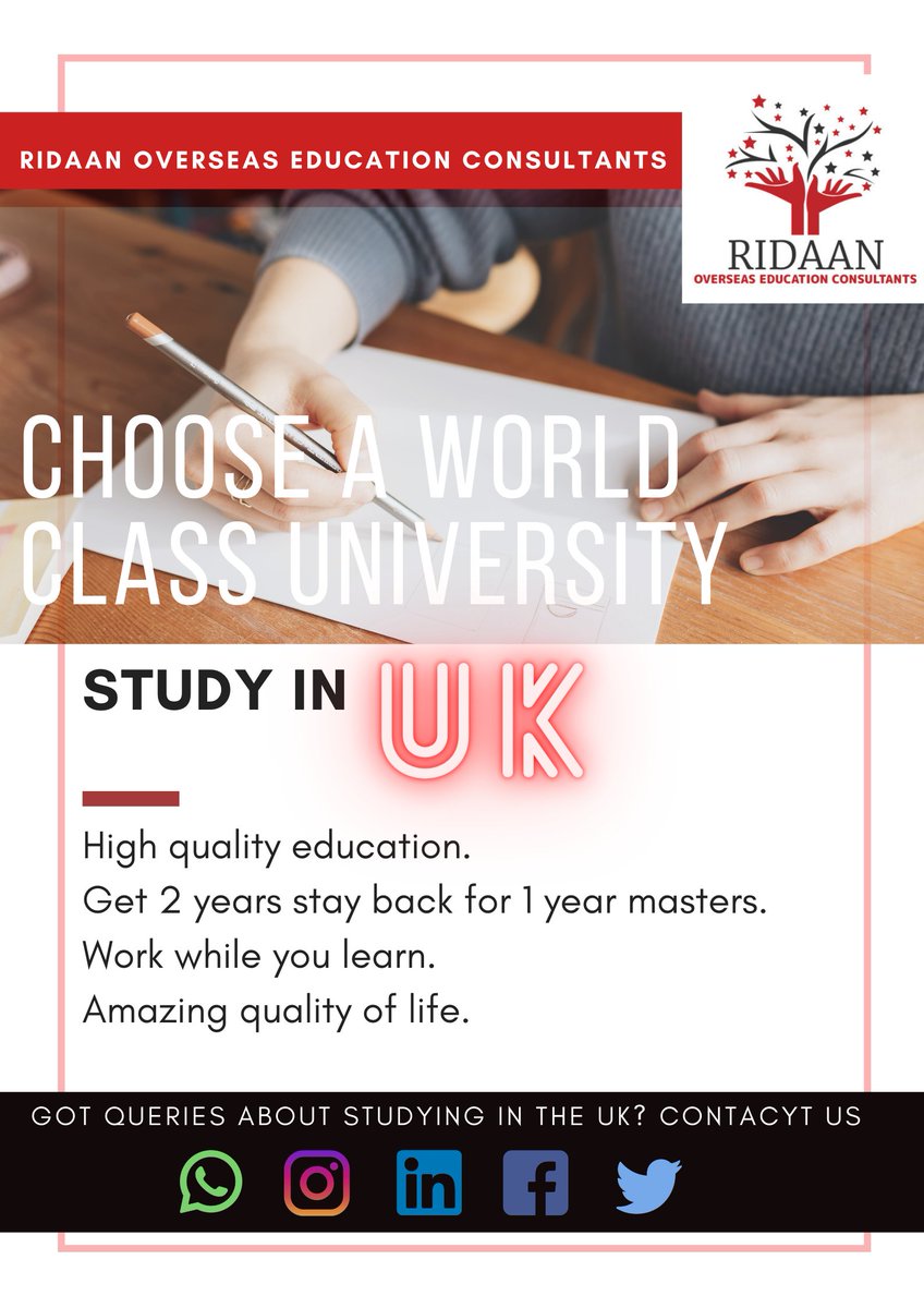 Study in UK

Contact - +91-6374866305
ridaanoverseas.com

#study #ielts #studyinunitedkingdom #uk #university #student #studyoverseas #studentvisa #ukeducationabroad #internationalstudents #overseaseducation #education #highereducation #studentlife #ridaanoverseas #MBAabroad