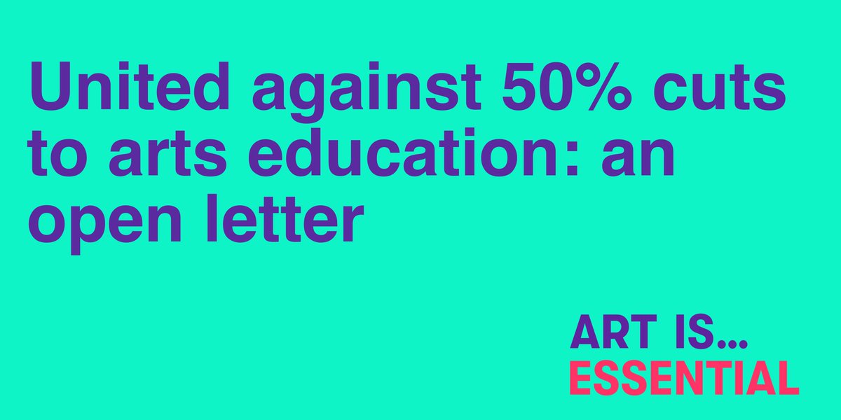Leading UK visual arts institutions &amp; art schools unite against proposed government cuts to arts education in an open letter to Secretary of Education <a href="/GavinWilliamson/">Sir Gavin Williamson CBE MP</a> - gaining more than 300 signatures

Read it in full: artisessential.art/open-letter

#ArtIsEssential #SaveArtsEducation