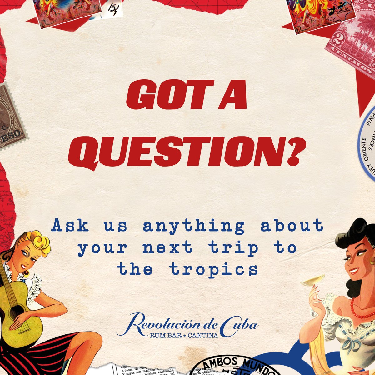 Want to know what delicious cocktails will be on our menu? Not sure on booking size, how to book, or even when to book? 🇨🇺

Whatever your question about your next visit to us - pop it below and our amigos will answer it! 👇