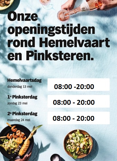 Onze openingstijden rond Hemelvaart en Pinksteren.