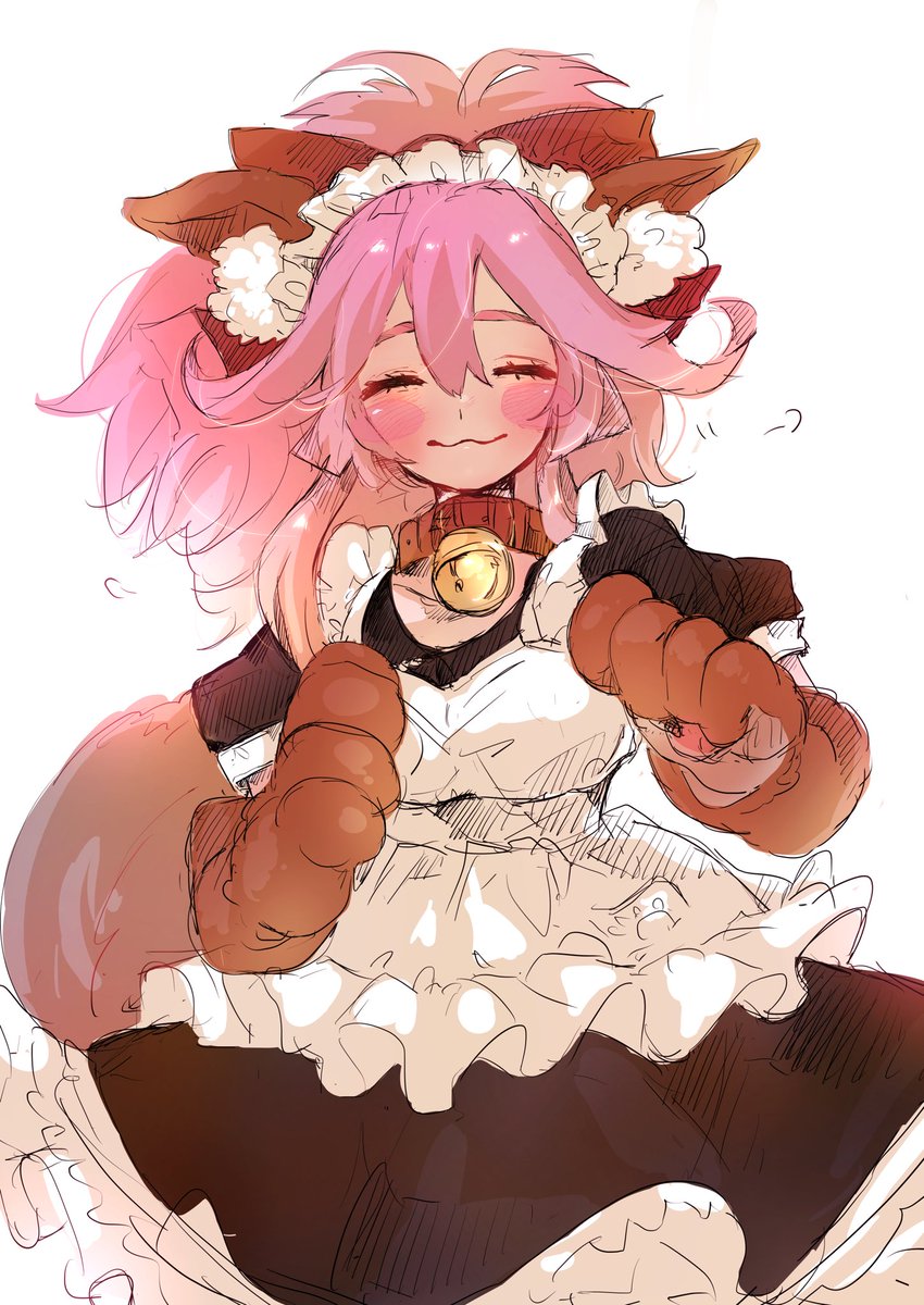 tamamo cat (fate) 1girl solo animal ears apron fox ears animal hands pink hair  illustration images