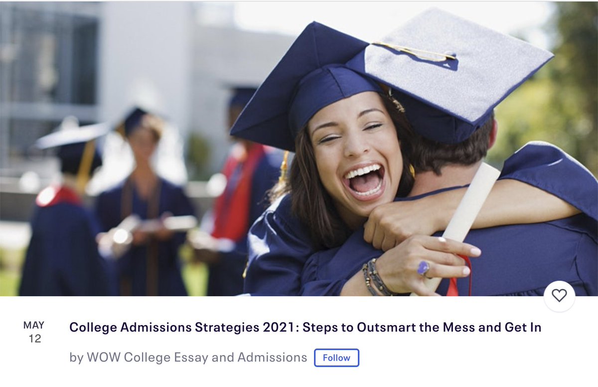 Applying for college this year? Tune in tonight to this FREE webinar and LIVE Q&A by WOW College Essay to learn the latest strategies to outsmart the 'Coronavirus squeeze' in 2021. Tonight 📅: Wednesday, May 12 @ 8pm EST / 5pm PST Register ✅: eventbrite.com/e/college-admi…