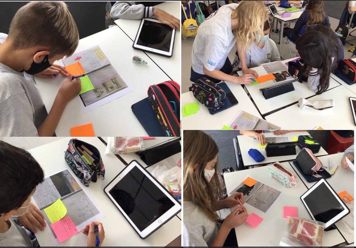 GloriaCampillo2's tweet photo. Reading their peers’ pieces inspired by a magazine picture, giving feedback on style, correctness and grammar. P6 students from @Colegio_Brains  #Lombillo practise Communication, Social and Thinking Skills. #IBPYP @Platypus_Brains https://t.co/zn3IhKfQXk