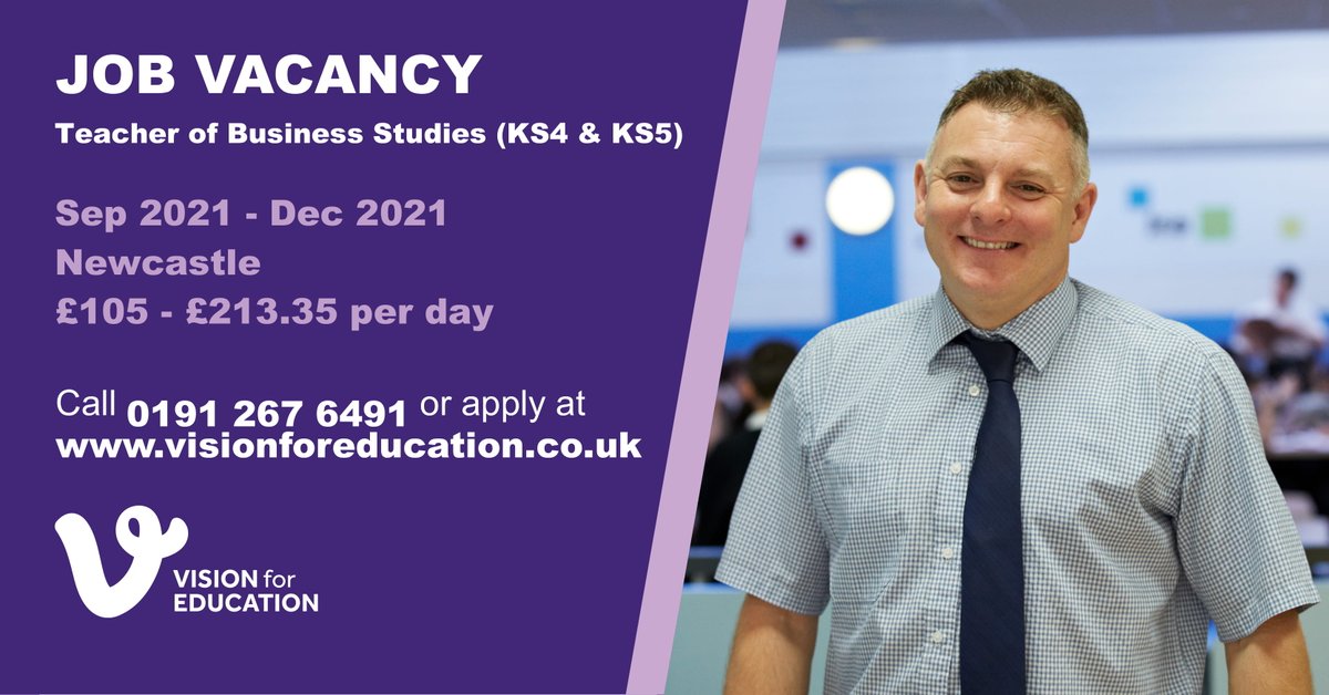 NEW SEPTEMBER VACANCY ALERT !

Vision for Education are becoming increasingly busy with September 2021 vacancies coming through. Don't miss out and register with us today !

Contact our branch on 0191 267 6491  or apply below

lnkd.in/eieDqsV