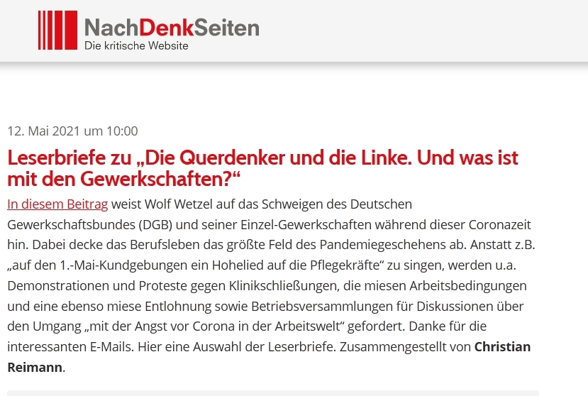 Dass das Thema "Corona und die Gewerkschaften" heiß und heikel ist, war mir klar. Man hat aller beste Chancen, von allen Seiten (oben-unten-links-rechts) angeschossen zu werden. Um so erfreulicher ist der Umstand, dass die Redaktion der  #Corona

wolfwetzel.de/index.php/2021…