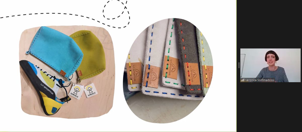 Cooperativa Samuele Pres. Veronica Somadossi - Progetto linea Accessori #Green con le pelli di scarto dei processi di produzione delle calzature <a href="/Sportiva/">La Sportiva</a> #FattoAMano per far lavorare le persone fragili e facilitare l'inclusione #EconomiaCircolare #Trentino #CSRIS21