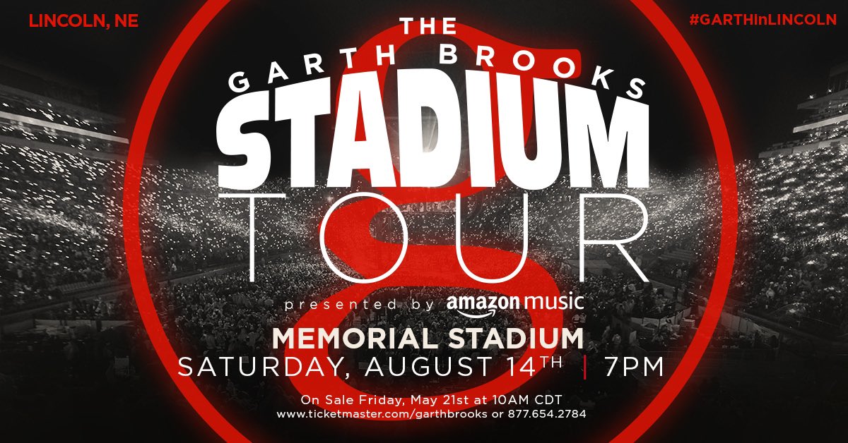 Announcing #GARTHinLINCOLN 

Tickets ON SALE Friday, May 21st at 10AM CDT Ticketmaster.com/GarthBrooks -Team Garth