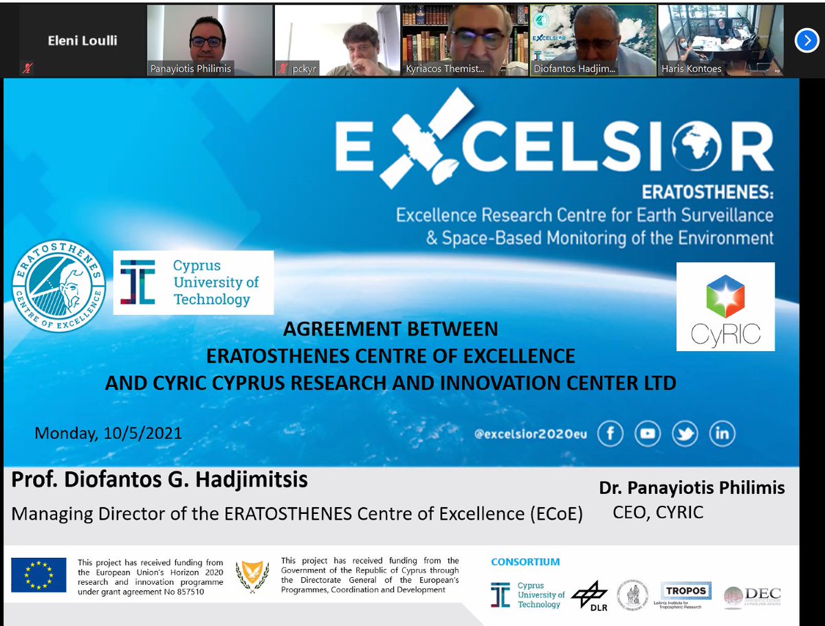 excelsior2020eu's tweet photo. 👉 Highlights from our meeting with @Cy_RIC on the 10th of May 2021.
📣 The meeting was held to sign the Memorandum of Understanding between CyRIC and @ERATOSTHENESCoE of the @CyUniTech. https://t.co/kGe9lM9vuN