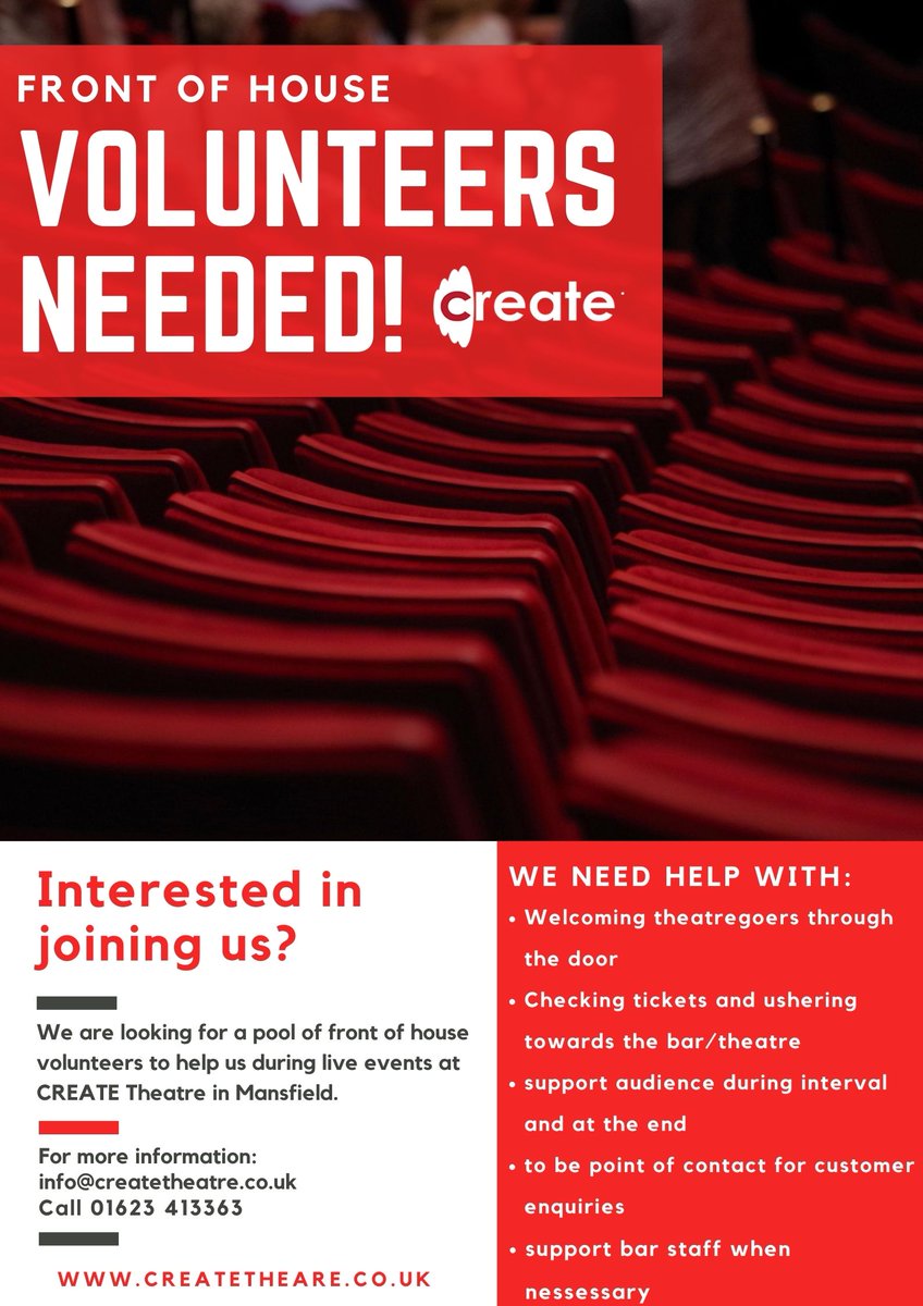 We are looking for front of house volunteers for when our live events programme commences.