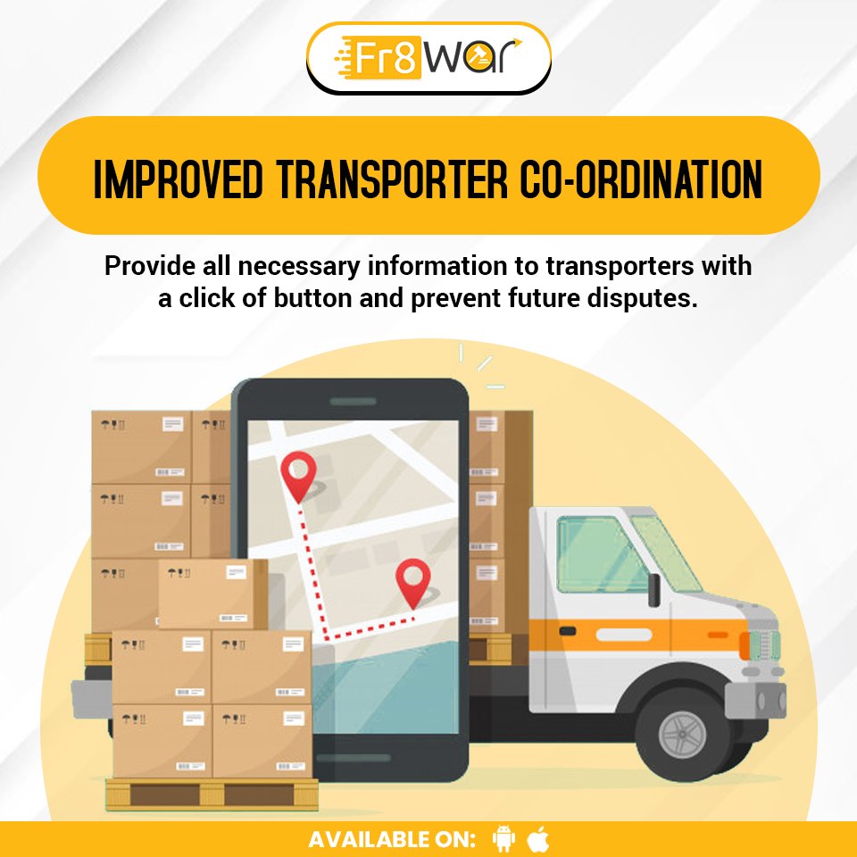 Fr8warTech's tweet image. Fr8war is providing Improved Transporter Co-Ordination, just by clicking it provides all necessary information to transporters.
This will prevent Future Disputes.

#Fr8wae #Logistics #Freight #Biddingwars #Transporter #Fr8warbooking