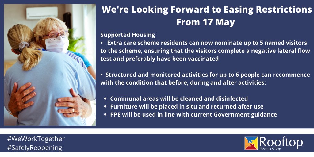 Rooftop_Housing's tweet photo. In line with the new Government guidance and easing of restrictions, we will be safely reopening some services from 17 May #reopening #COVID19 #ukhousing #SocialHousing #community https://t.co/mTBFyTikNe