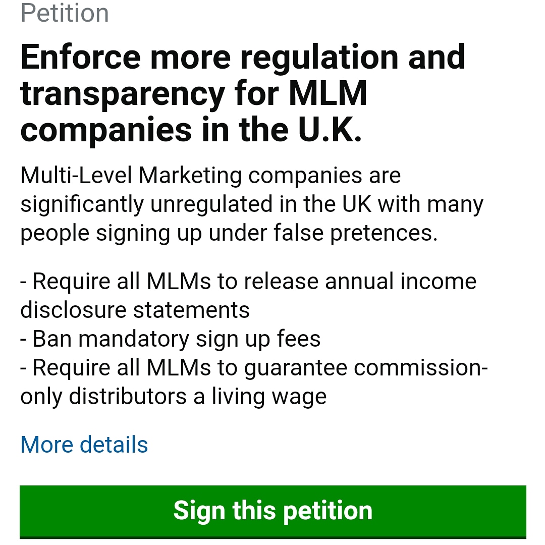 MsSponlie's tweet photo. Get signing https://t.co/4R8fTm6NJR #banthescam #antimlm #bannetworkmarketing #networkmarketing https://t.co/oUoljc0esC