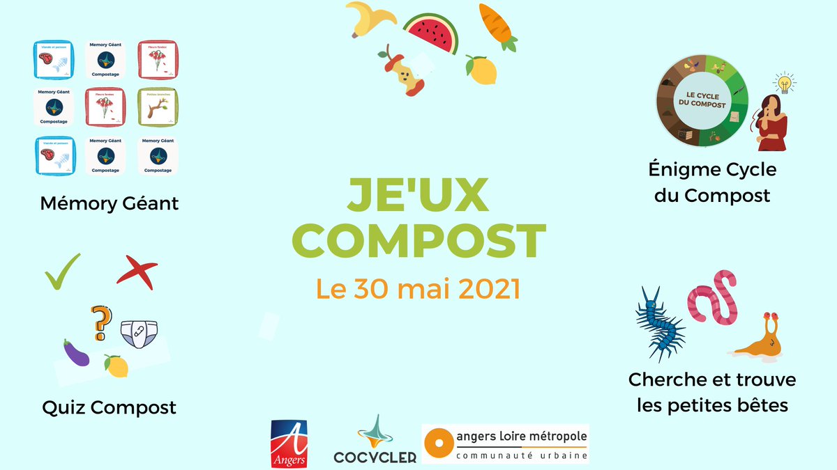 Vous aimez jouer ? Vous voulez tout savoir sur le compostage ?
Prêt ? Partez à la découverte du compost ! ♻️
Retrouvez-nous pour la #Journéecitoyenne à #Angers au jardin du musée des beaux arts !

Rendez-vous ici pour les inscriptions : ecrivons.angers.fr/conferences/jo…