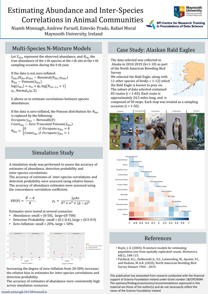 Niamh Mimnagh (@mimnaghniamh) on Twitter photo Estimating animal population sizes is increasingly important in areas such as conservation and wildlife management. This work with my supervisor <a href="/rafamoral/">Rafael Moral</a> aims to estimate abundances for multiple species, along with their inter-species correlations #CASIposter2021 Estimating animal population sizes is increasingly important in areas such as conservation and wildlife management. This work with my supervisor <a href="/rafamoral/">Rafael Moral</a> aims to estimate abundances for multiple species, along with their inter-species correlations #CASIposter2021