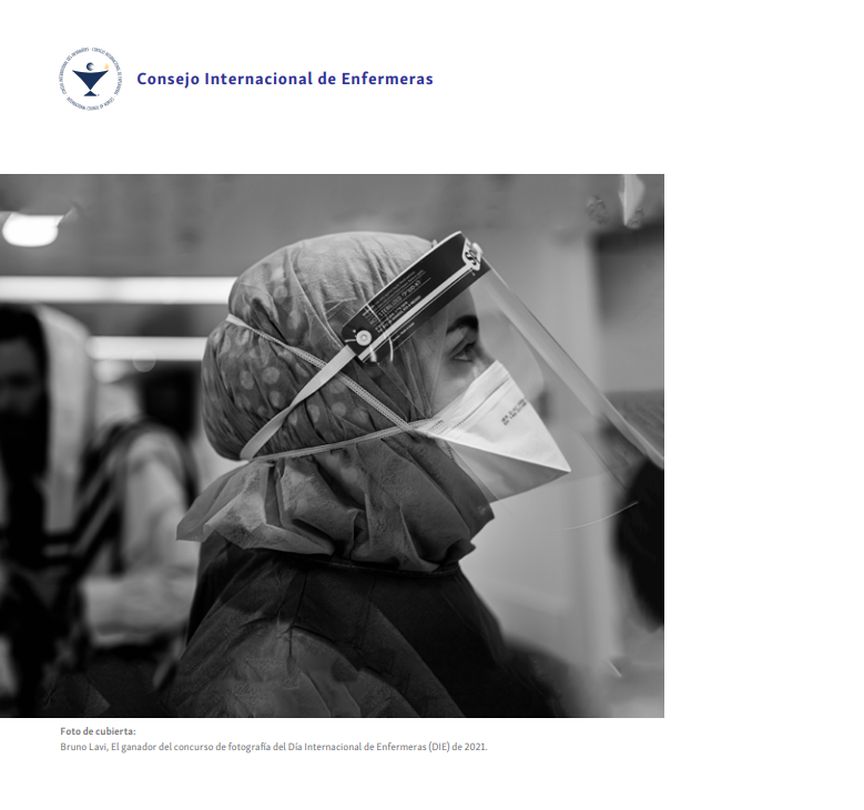 pifermu's tweet photo. Bruno Lavi, de Israel, es el autor de esta foto a la enfermera Rawan Hijana con mascarilla y pantalla de protección frente a los efectos de la pandemia, que es la portada del informe del #DIE2021 que se puede consultar en https://t.co/1DdZUVYXij https://t.co/dKg3P8YUWO