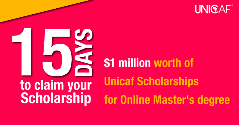 UNICAForg's tweet photo. $1 million worth of scholarships will be awarded within the next 15 days. Explore our online Master's degrees here.