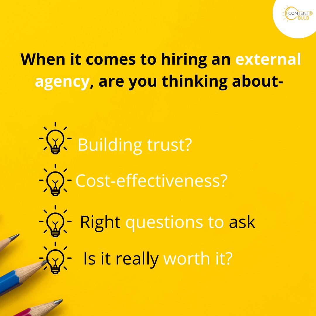 contentbulbin's tweet image. Hiring a Content Writing Agency is one of the most cost-effective approaches for your business. Don&apos;t you think so? 

#outsourcecontent #contentagency #buildingtrust #contentbulb