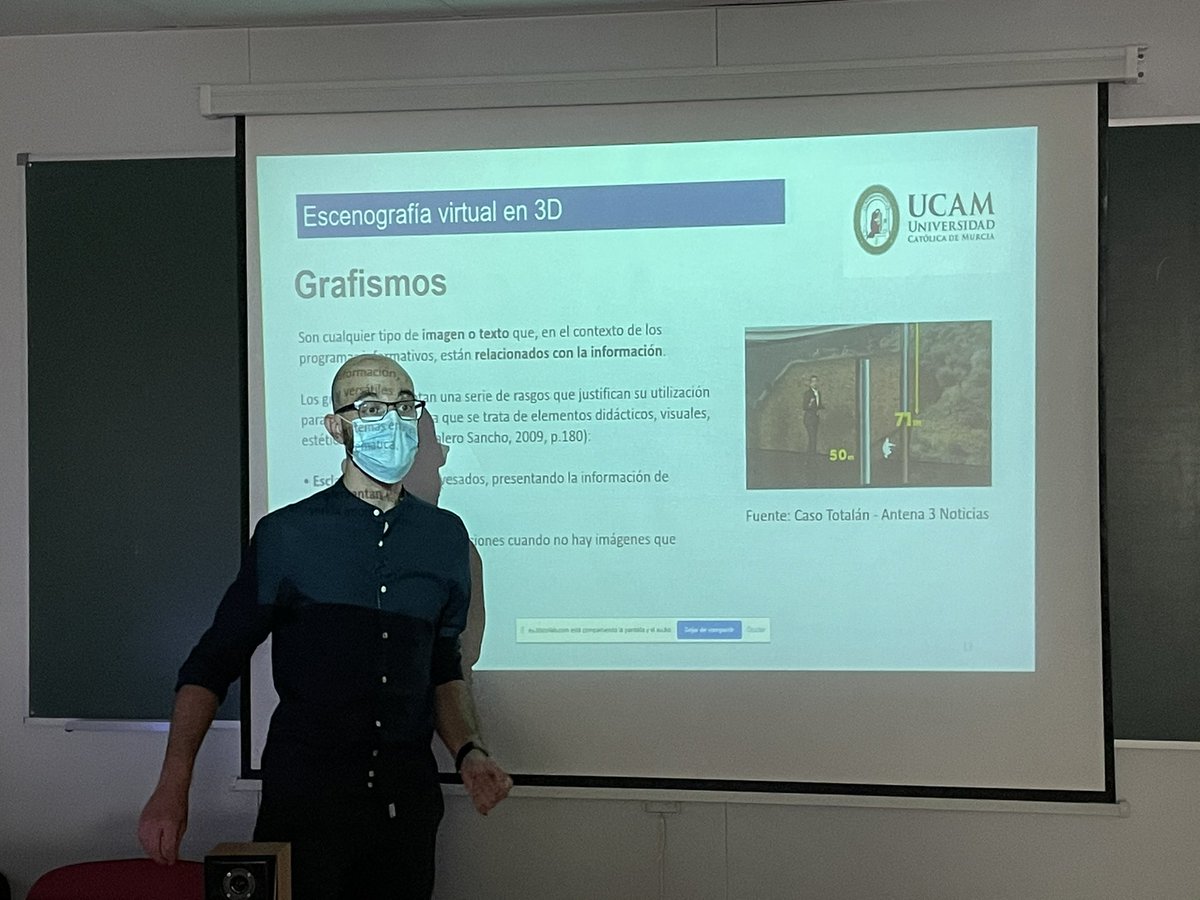 UCAM_CAV's tweet photo. En la asignatura #ProgramasInformativos contamos con la masterclass de @DFalgas que aproxima a los alumnos @UCAM_CAV la importancia de la escenografía virtual en los programas informativos de televisión #3D #RealidadAumentada #Grafismoentelevisión https://t.co/cx7QOEVZxP