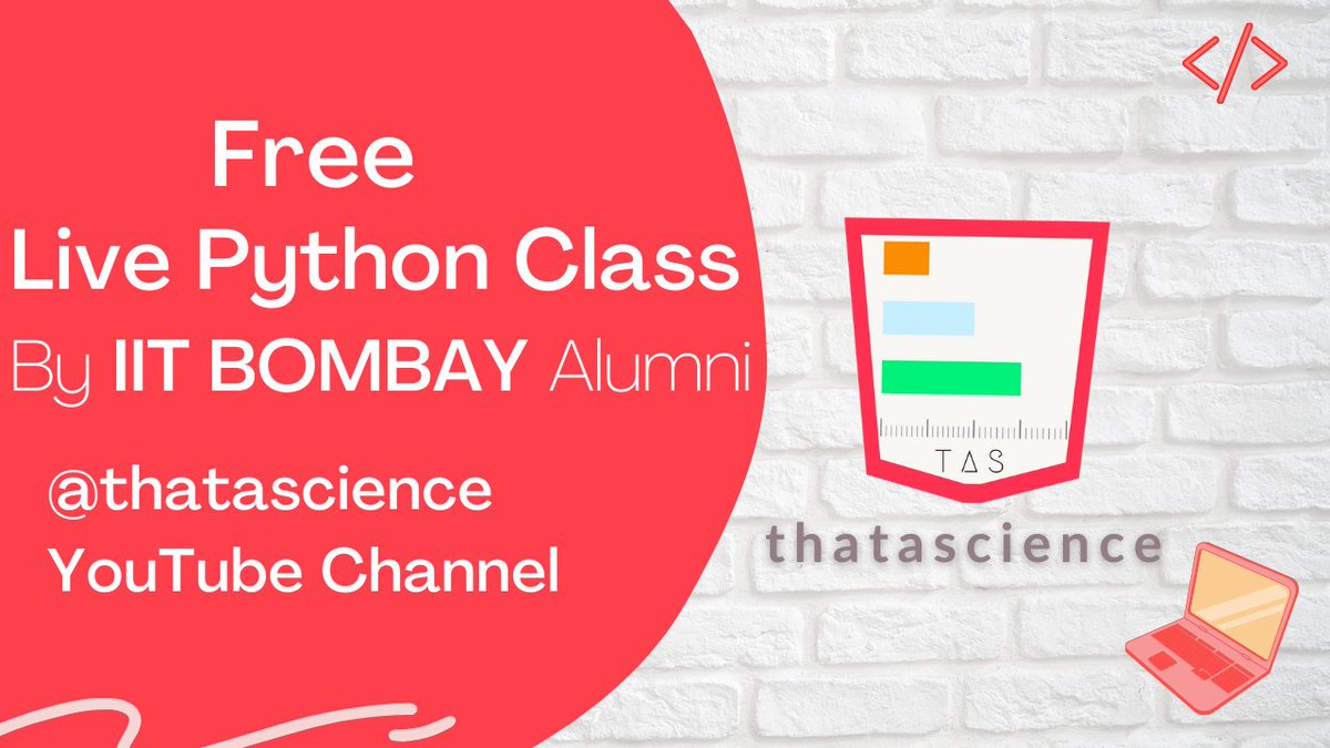 thatascience's tweet photo. Free Live Python Classes by IIT BOMBAY Alumni.
1. Functions 1: 15th,May,2pm IST.https://t.co/SIIUEmyXGD
2. Functions 2 : 15th,May,4pm IST. https://t.co/P0iZxNCKli
3. Functions 3 : 16th,May,4pm IST. https://t.co/j787wd3mRR
Master functions this weekend.
#Python #OnlineClasses https://t.co/C9YzrFNszt