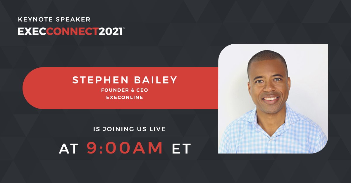 ExecOnlineInc's tweet photo. The moment we have all been waiting for is finally here! We are thrilled to kick off #ExecConnect2021 with our Co-Founder and CEO, Stephen Bailey π Stephen will dive into the theme of the day's sessions - Delivering Development Equity.
Join us at π 9:00 am ET! https://t.co/3ns9OLolam