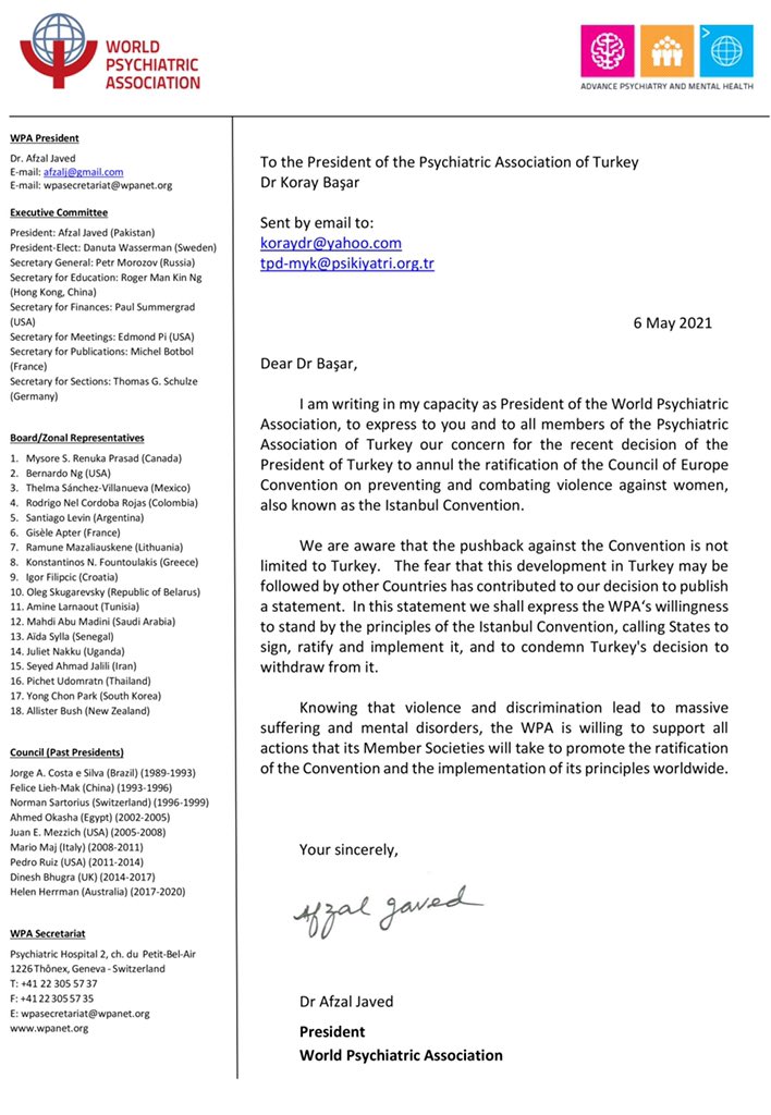 We <a href="/WPA_Psychiatry/">World Psychiatric Association (WPA) wpanet.org</a> stand with #WomensRights. We stand with #IstanbulConvention. The world has to combat #ViolenceAgainstWomen. #MentalHealthMatters #MentalHealthAwarenessWeek <a href="/PsikiyatriDer/">Türkiye Psikiyatri</a> #İstanbulSoezlesmesi10Yasında