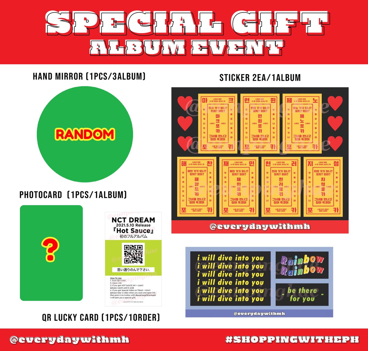 everydaywithmh's tweet image. 🔥รีทวิตสุ่มแจก 1 บั้ม🔥

🌶pre-order🌶

NCT DREAM 💚 HOT SAUCE
รอบ event‼️

👉🏻 แกะ/ไม่แกะ
👉🏻 390฿ จ่ายรอบเดียว
👉🏻 เรียงคิวตามการโอนเงิน ไม่ต้องรีบกรอกฟอร์ม
🎁 มีของแถมทุกออเดอร์

🚚 50/80/นัดรับสยาม

🐰 forms.gle/1nHyuDr8dHJkrW…

รายละเอียดอื่นๆอ่านในฟอร์มได้เล้ย 💖💖

#ตลาดนัดnct