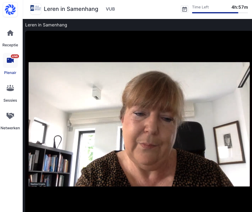 jotondeur's tweet photo. We zijn gestart: #MILO2021 > Leren in samenhang! Opening door Prof. Nadine Engels "Dialoog geeft zuurstof voor verandering". Zo meteen de keynote van @IngePlackle &amp; @T_Kuppens. #vub @VUBrussel https://t.co/Gto8gZRIM4