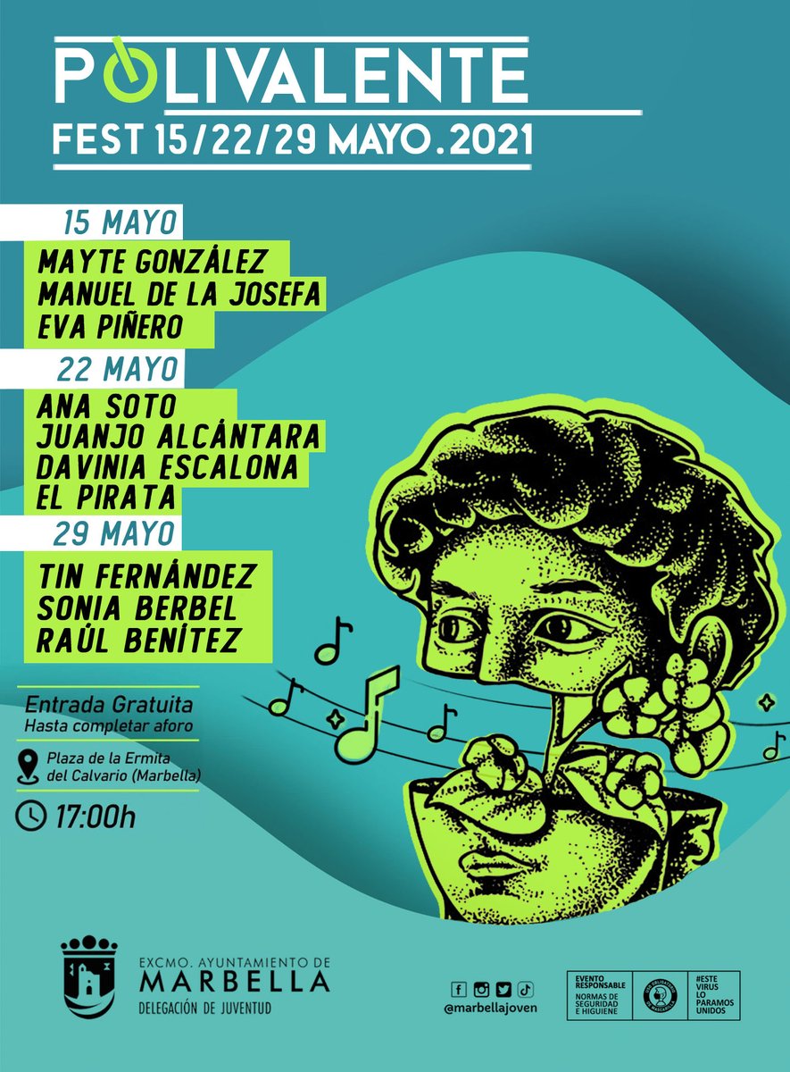 marbellajoven's tweet photo. 📣Polivalente Festival nace con el objetivo de ayudar a los 🎙️artistas musicales de la ciudad de Marbella, así como promover y apoyar a los sectores afectados económicamente, como son el sector Cultural, Hostelero y demás servicios.
#Marbella #Eventoresponsable #Cultura #Jovenes https://t.co/vAyrmleQjv