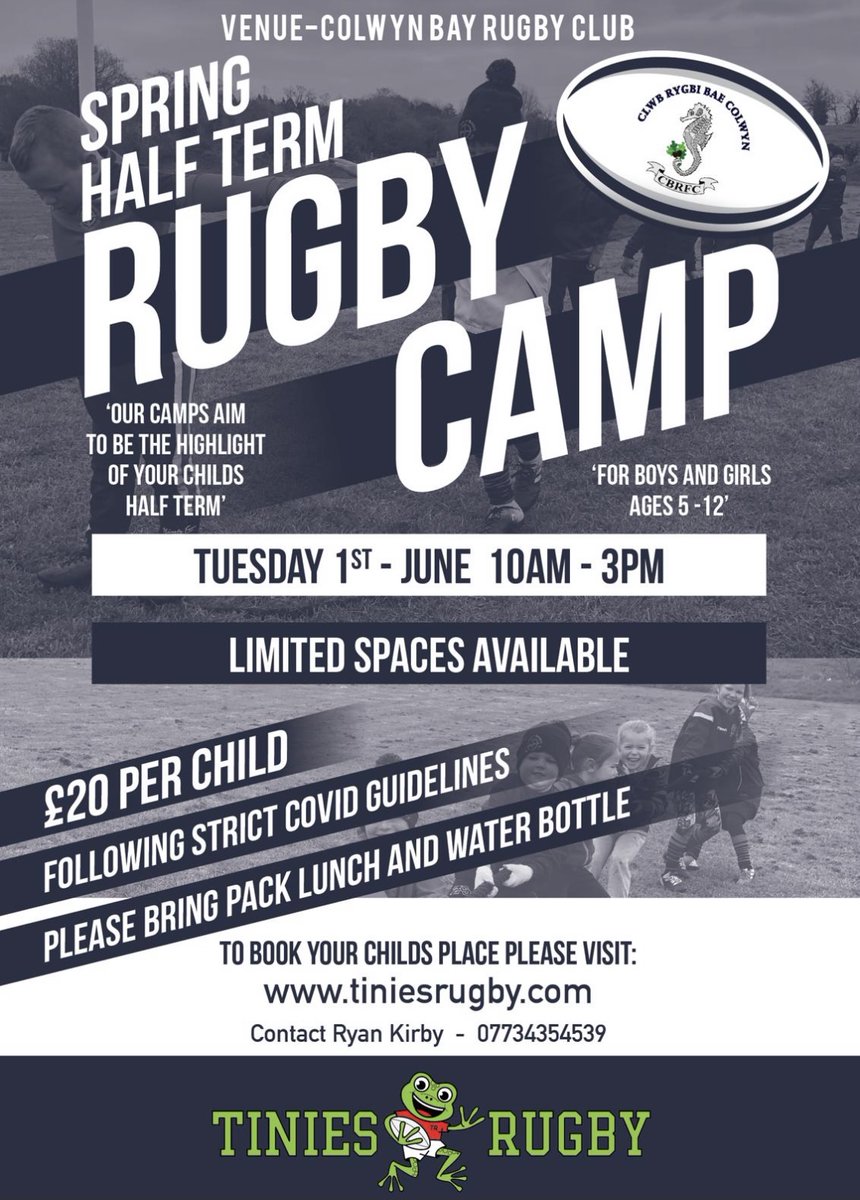 Try Rugby at your local club with Level 3 coaches and PE teachers with surprise guests &amp; prizes! Certificate for all. 5-11 yo <a href="/YsgolGlanConwy/">Ysgol Glan Conwy</a> <a href="/Ysgolpyf/">Ysgol Porth Y Felin</a> <a href="/YsgolPyB/">Ysgol Pen y Bryn</a> @StJosephsColBay <a href="/YsgolLlandrillo/">Ysgol Llandrillo Yn Rhos</a> <a href="/YsgLlandd/">Ysgol Llanddulas</a> <a href="/AwelyMynydd/">Awel y Mynydd</a> <a href="/ysgolnantygroes/">Ysgol Nant y Groes</a> <a href="/IauHenGolwyn/">Ysgol Iau Hen Golwyn</a> <a href="/Ysgolbodalaw/">Ysgol Bod Alaw</a> <a href="/YsgolTGJ/">Ysgol T Gwynn Jones</a>