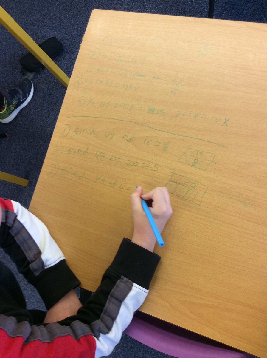 Trinityprimarys's tweet photo. The 4PO maths group made great progress today. Finding fractions of amounts is tough but being allowed to write on the tables certainly made it more fun! https://t.co/JHLq11uloM