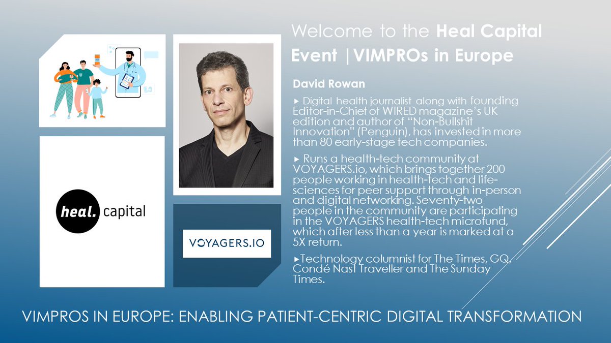 heal_capital's tweet photo. Join the growing healthtech #community that is helping fill out the gaps in #healthcare through #innovation! Register at: https://t.co/FJMb7zcl9f
Thank you @iRowan for joining @heal_capital's event #VIMPROs in Europe: patient-centric digital transformation on 27th May, 12:00! https://t.co/dbF3vPy5gi