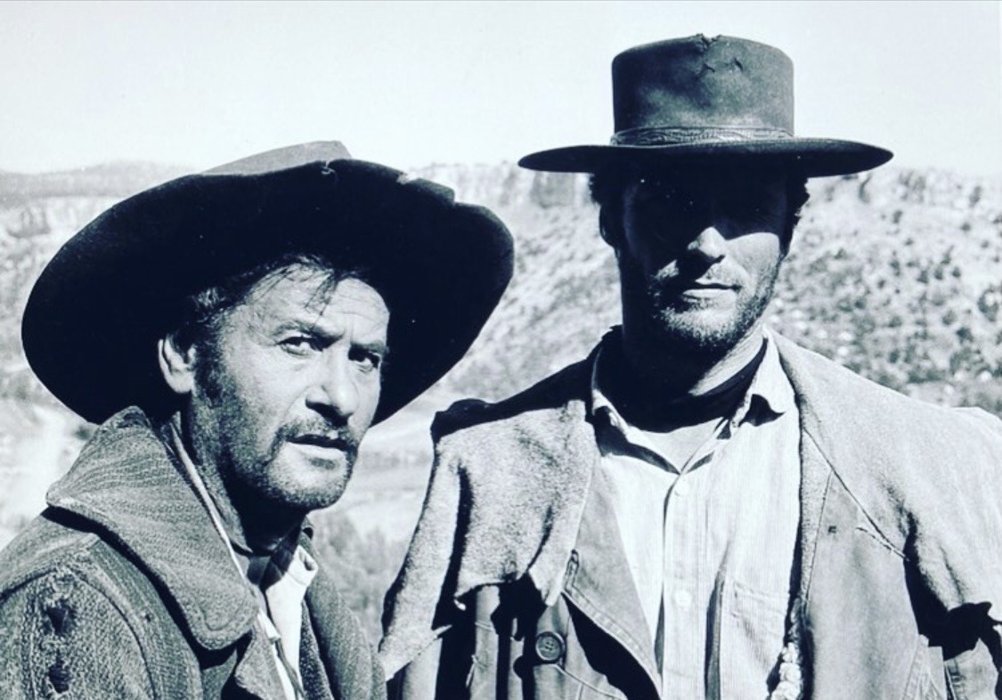 Eli Wallach and Clint Eastwood behind the scenes of The Good the Bad and th...