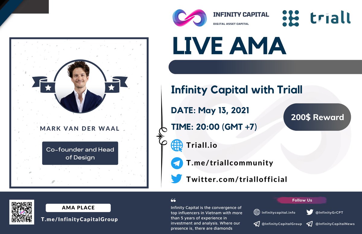 jackyminhtri's tweet photo. 📍Hey Infinity Capital

Infinity Capital will hold an AMA with Triall on 13 MAY at 1h PM UTC in Infinity Capital 

https://t.co/IKCNbvQhnZ

TW
@triallofficial
 
TG
@triallcommunity

Like &amp; Retweet, tag 3 friends &amp; comment your question below (Max 3 questions each person) https://t.co/Hz9APvrXG6