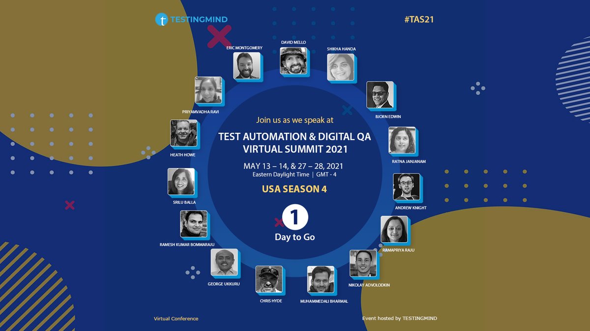 testingmindcon's tweet photo. We are all excited to start #TestAutomation & Digital #QA virtual #Summit 2021, #USA Season 4 from tomorrow.
#TAS21 #Softwaretesting #Devops #QualityAssurance #ArtificialIntelligence #unitedstatesofamerica @qentelli @LexisNexis @SlalomBuild
LEARN MORE: https://t.co/DvNz0eZT9n https://t.co/9f77HgSEoY