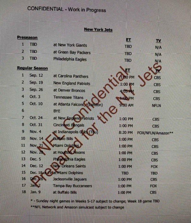 Will Parkinson on Twitter "Jets schedule leak👀👀👀…